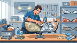 Процесс восстановления передних фар автомобиля Honda в современном стиле для статьи с профессиональными советами